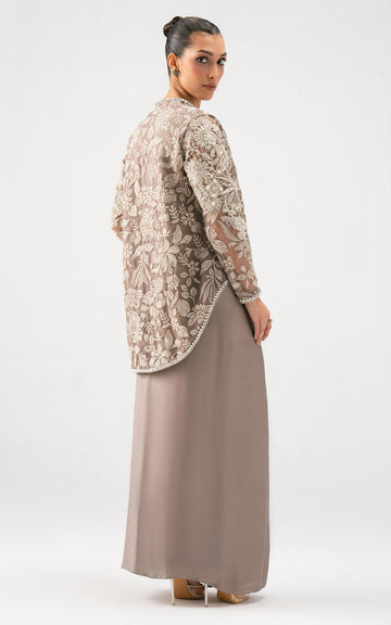 Asifa N Nabeel Taupe Bloom Drape Set Online Shopping